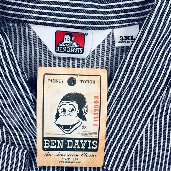 Ben Davis Men's 3XL Black White Hickory Stripe Half Zip Work Shirt Made in USA - Picture 4 of 10